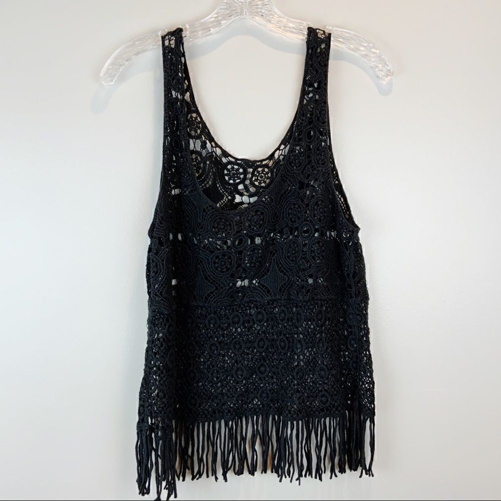 🌺3 FOR $20🌺 - Love J black crochet tank with fringe Small top